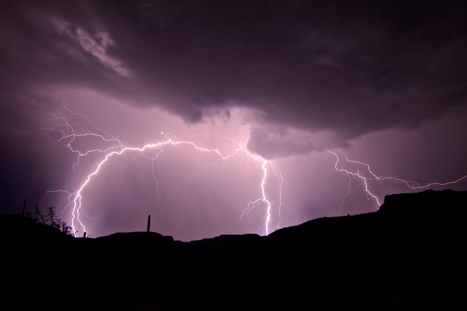 Arizona severe weather October 2026 — file photo of monsoon lightning over Aravaipa Canyon, Arizona