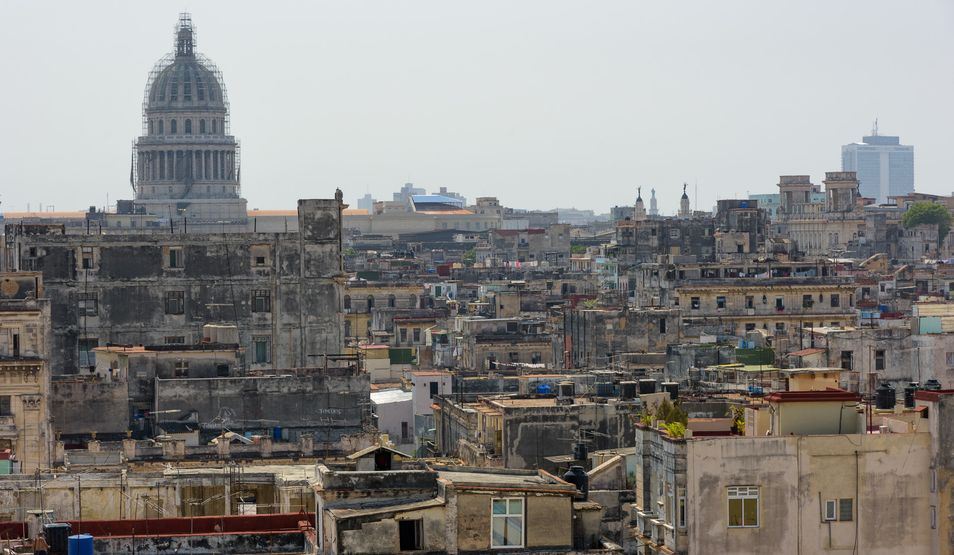 Havana skyline with the Capitolio dome above Old Havana rooftops, Cuba