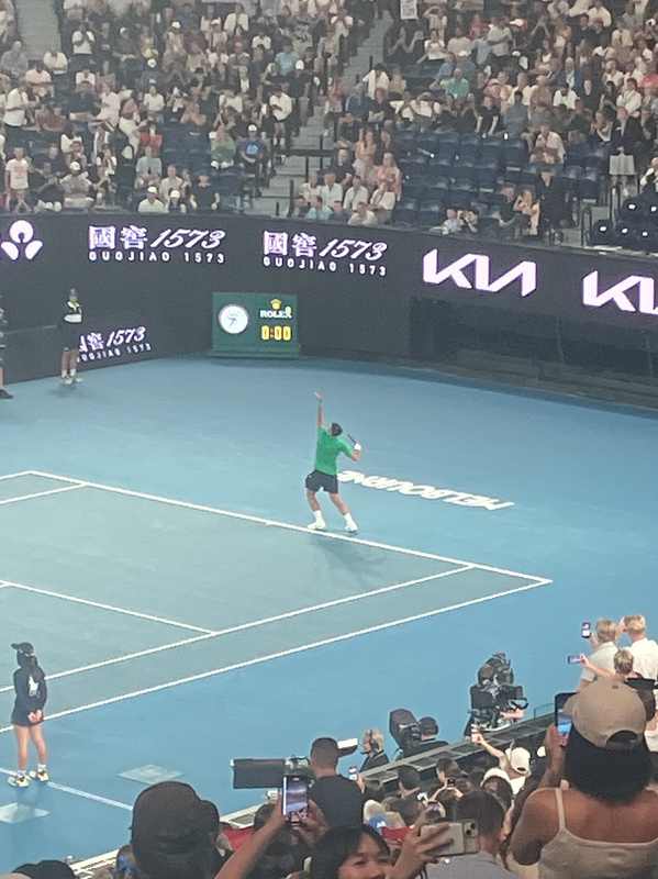 Novak Djokovic serving during the 2026 Australian Open, where his season began with a final loss