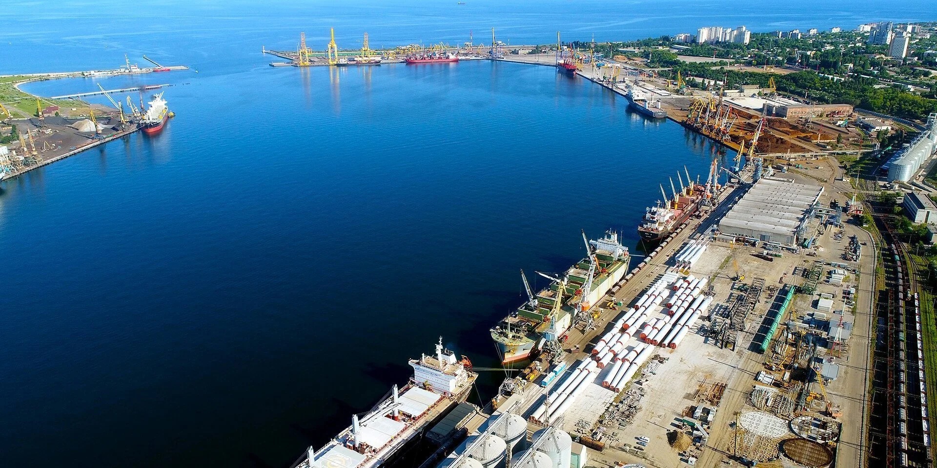 Aerial file view of Chornomorsk seaport, where Russia claimed it struck fuel-depot facilities