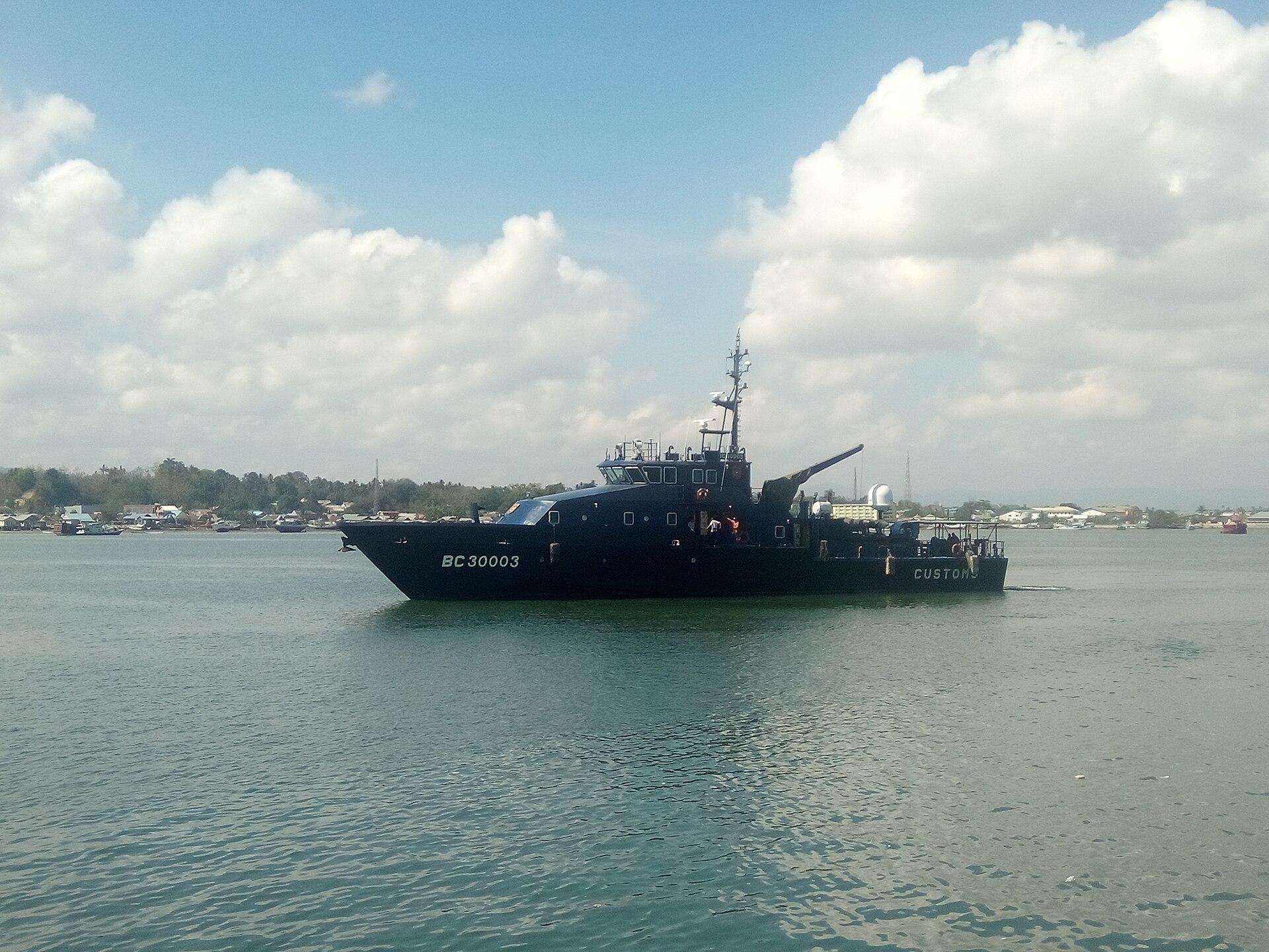 Indonesia ketamine seizure — an Indonesian Customs and Excise patrol boat, BC 30003, on the water; customs officers took part in the tanker seizure off North Sumatra