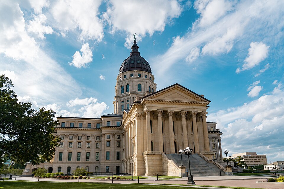 Kansas State Capitol in Topeka during the Kansas Senate poll dead heat between Adam Hamilton and Roger Marshall