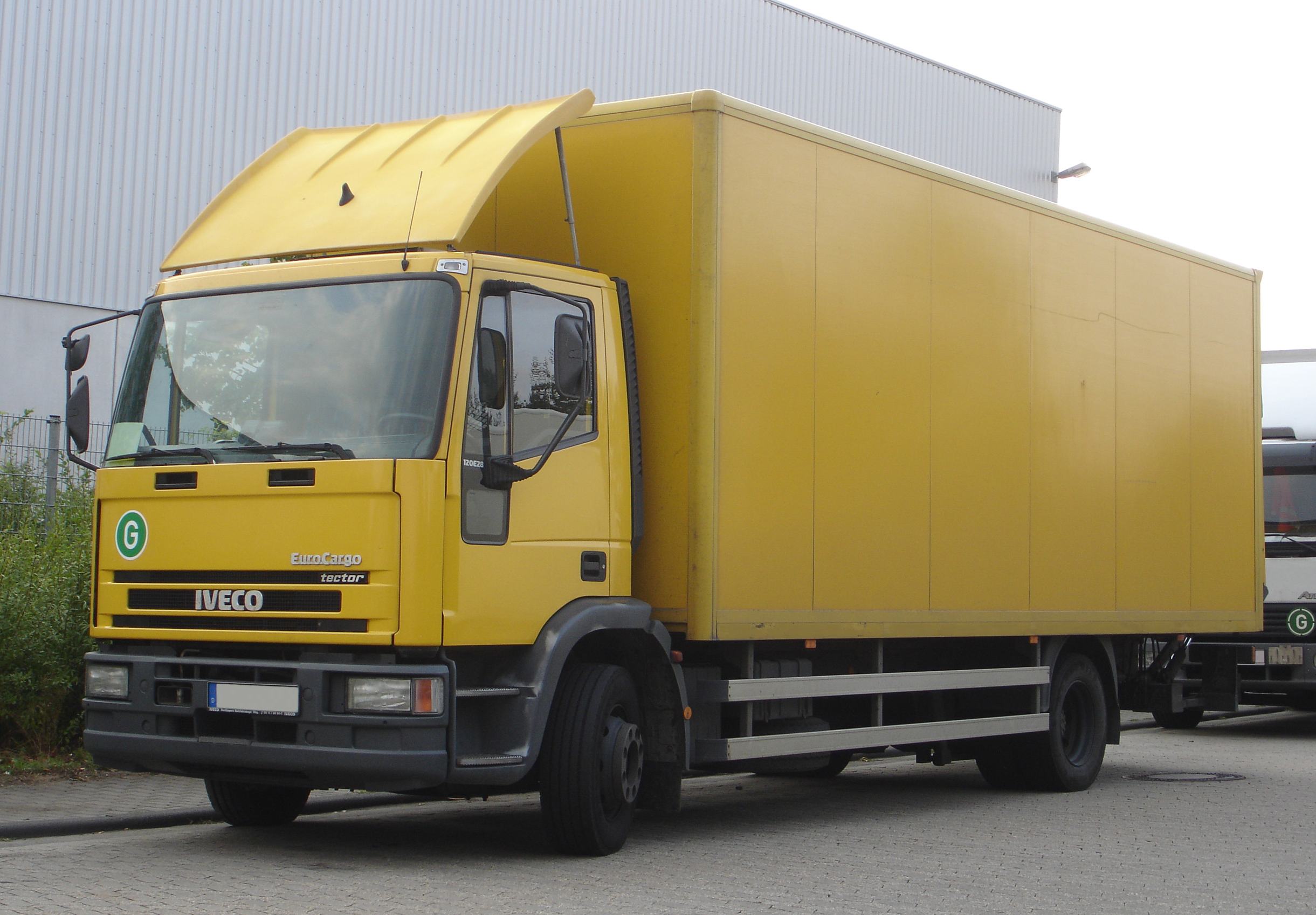 An Iveco EuroCargo box truck — the model family the investigation says Iran imported by the hundred and used as mobile missile launchers and drone haulers