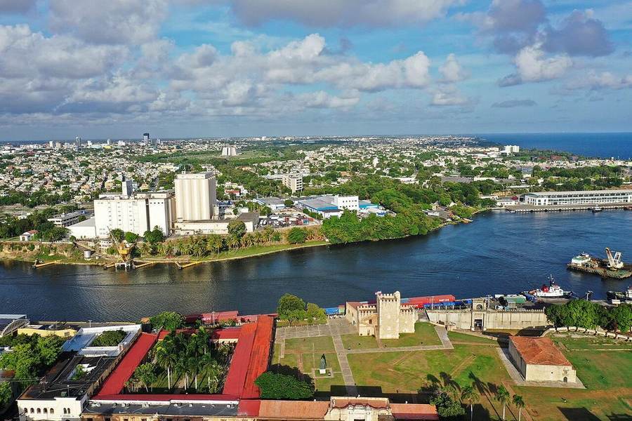 Aerial view of Santo Domingo, Dominican Republic, home of merengue star Julián Oro Duro