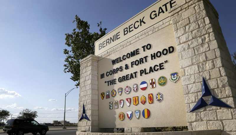 Main gate at Fort Hood, Texas, where the Nidal Hasan execution livestream is scheduled for December 3, 2026