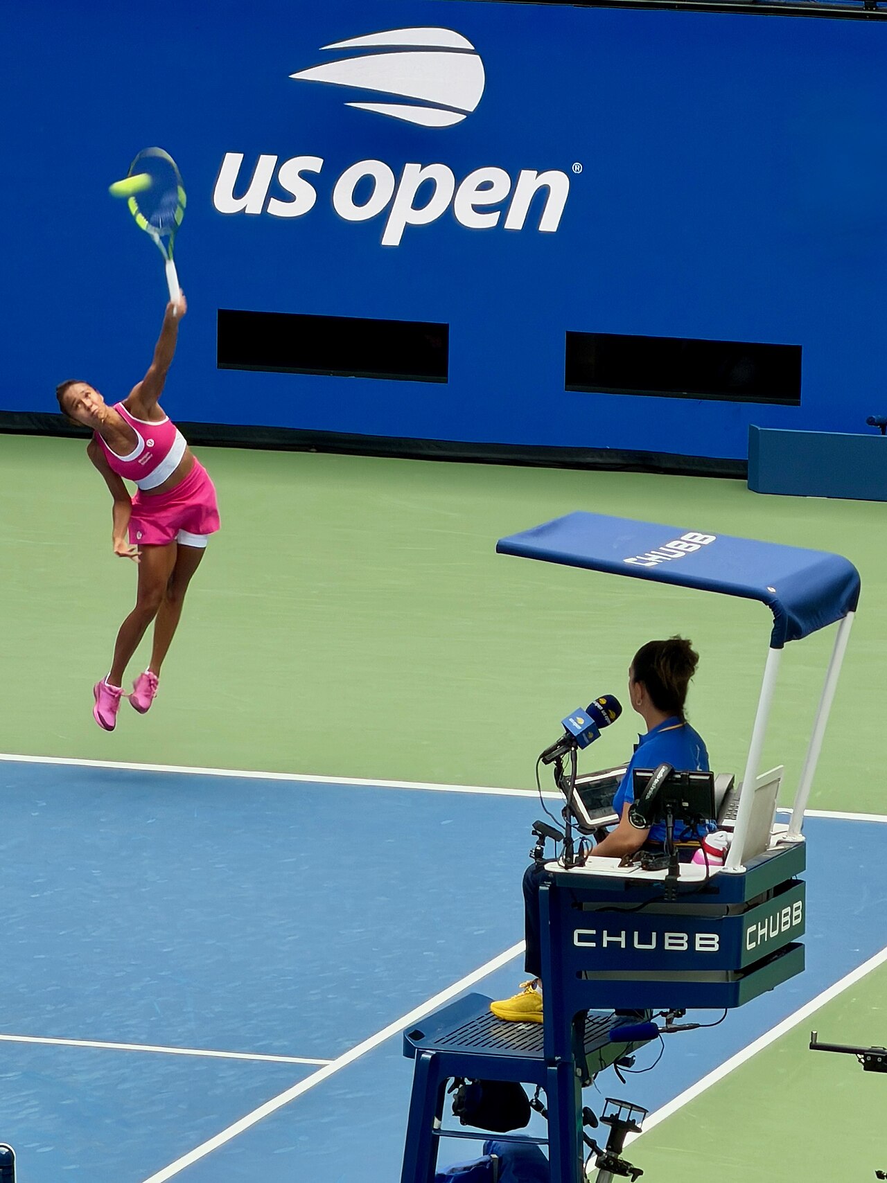 Leylah Fernandez serving at the 2026 US Open during her run of form that carried into the Ningbo Open final