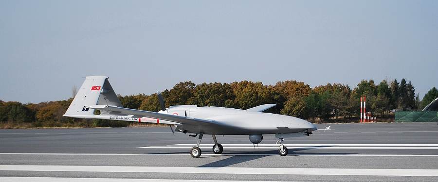 Bayraktar TB2 unmanned aircraft on a runway, the type of armed drone operated by Mali