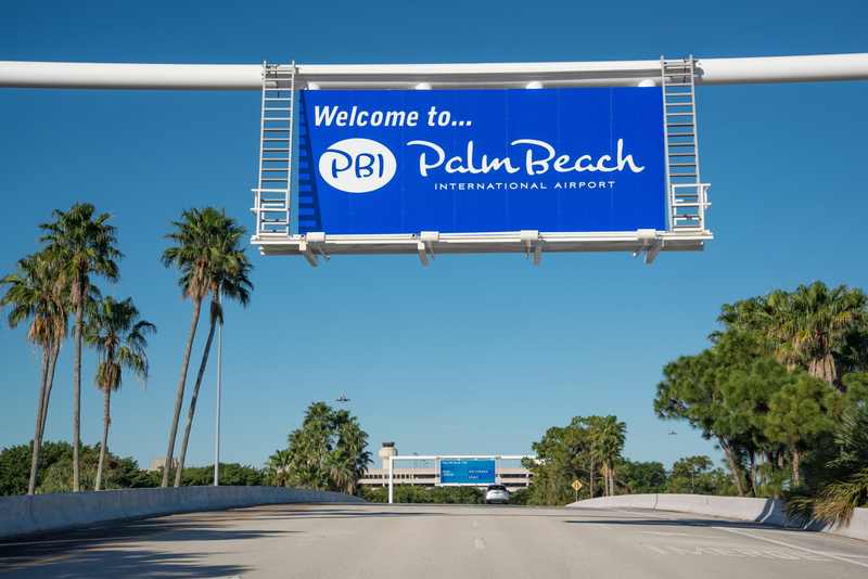 Welcome to PBI signage at Palm Beach International Airport near the proposed presidential retreat