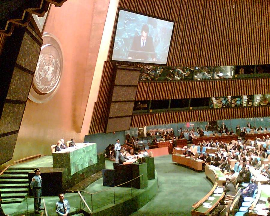 The UN General Assembly hall in New York, where member states debated the China-Russia veto of Iran sanctions monitoring on October 1, 2026.