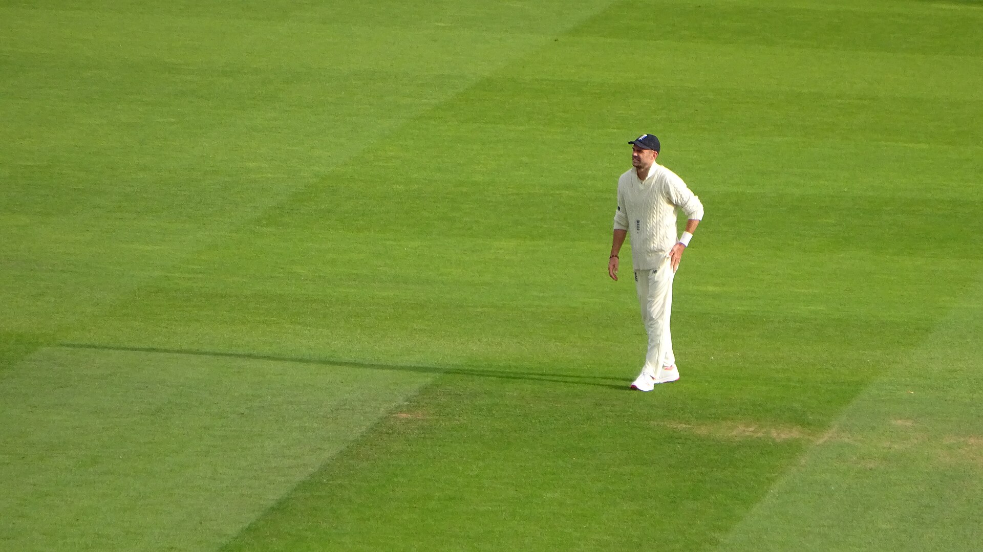 James Anderson Lancashire contract — Anderson standing in the field in England Test whites, a file photo