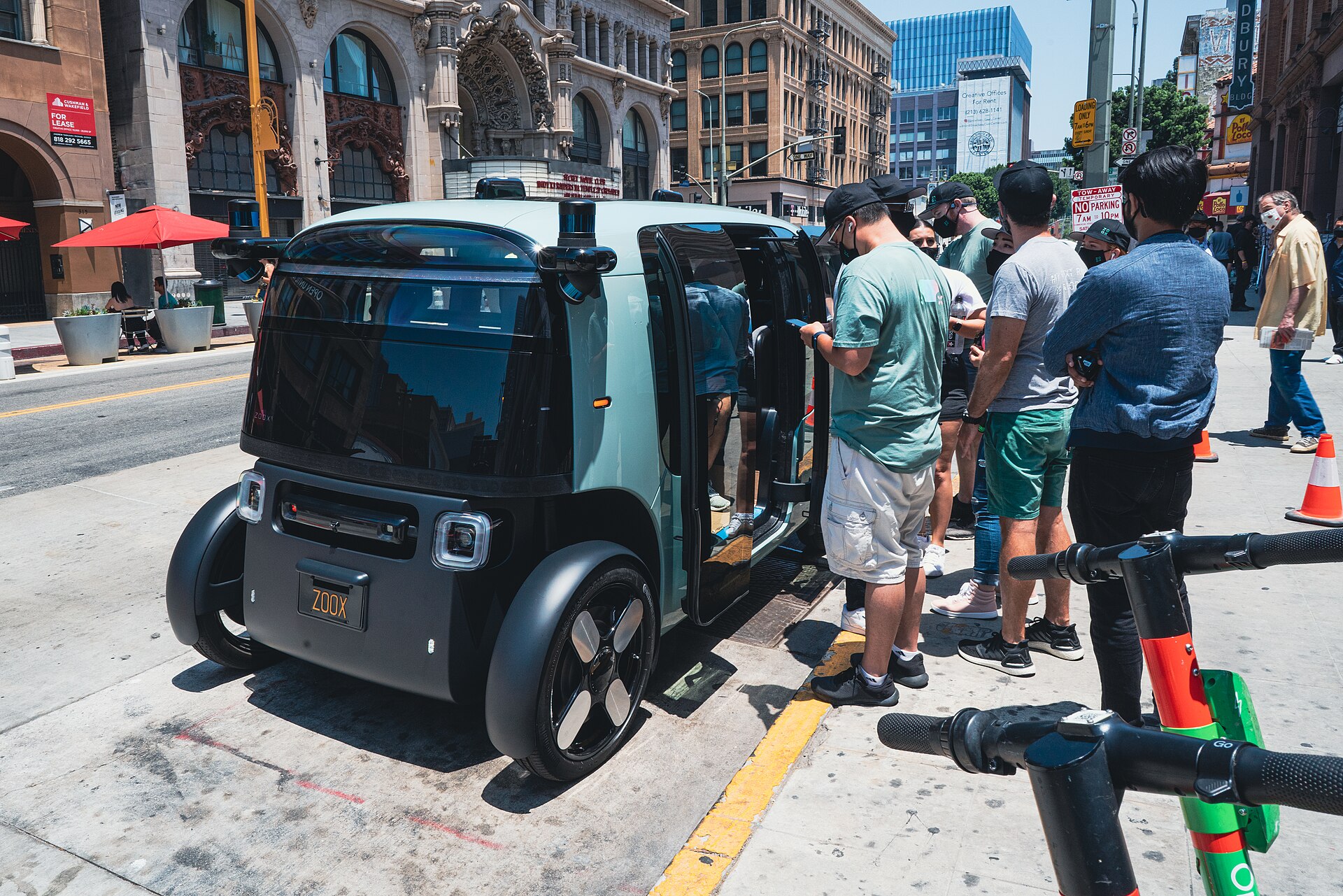 A robotaxi on a city street