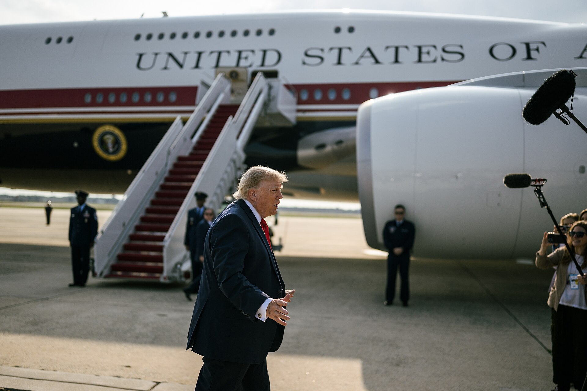 President Donald Trump speaking with reporters before boarding Air Force One at Joint Base Andrews, where he repeated the Trump $1 million voter fraud reward offer