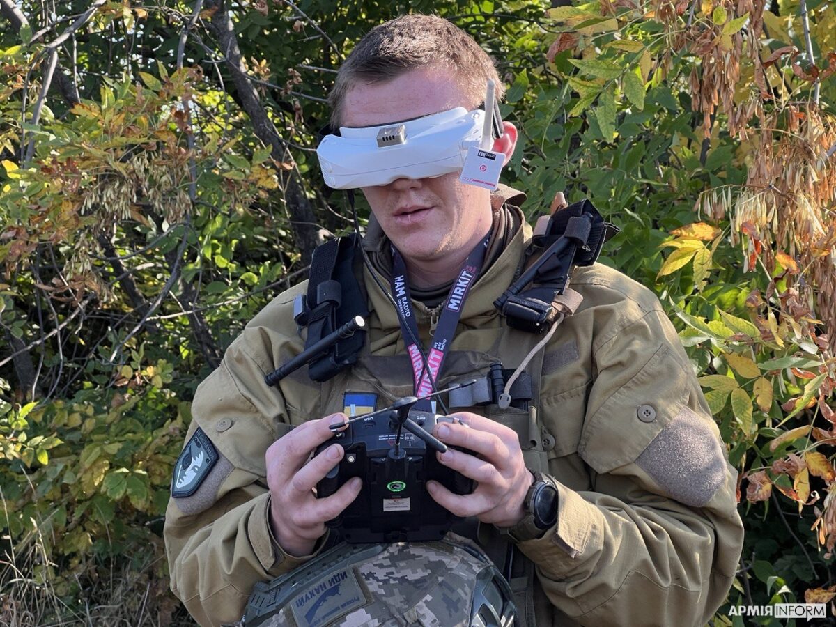 A Ukrainian FPV drone pilot flies with first-person-view goggles and a controller — among the drone operations hit when the Starlink speed limit in Ukraine cut links in flight, file photo