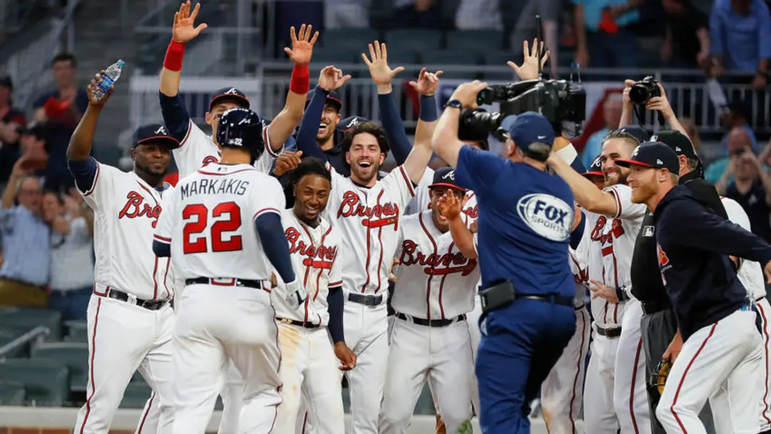 Atlanta Braves players celebrating in a file photograph