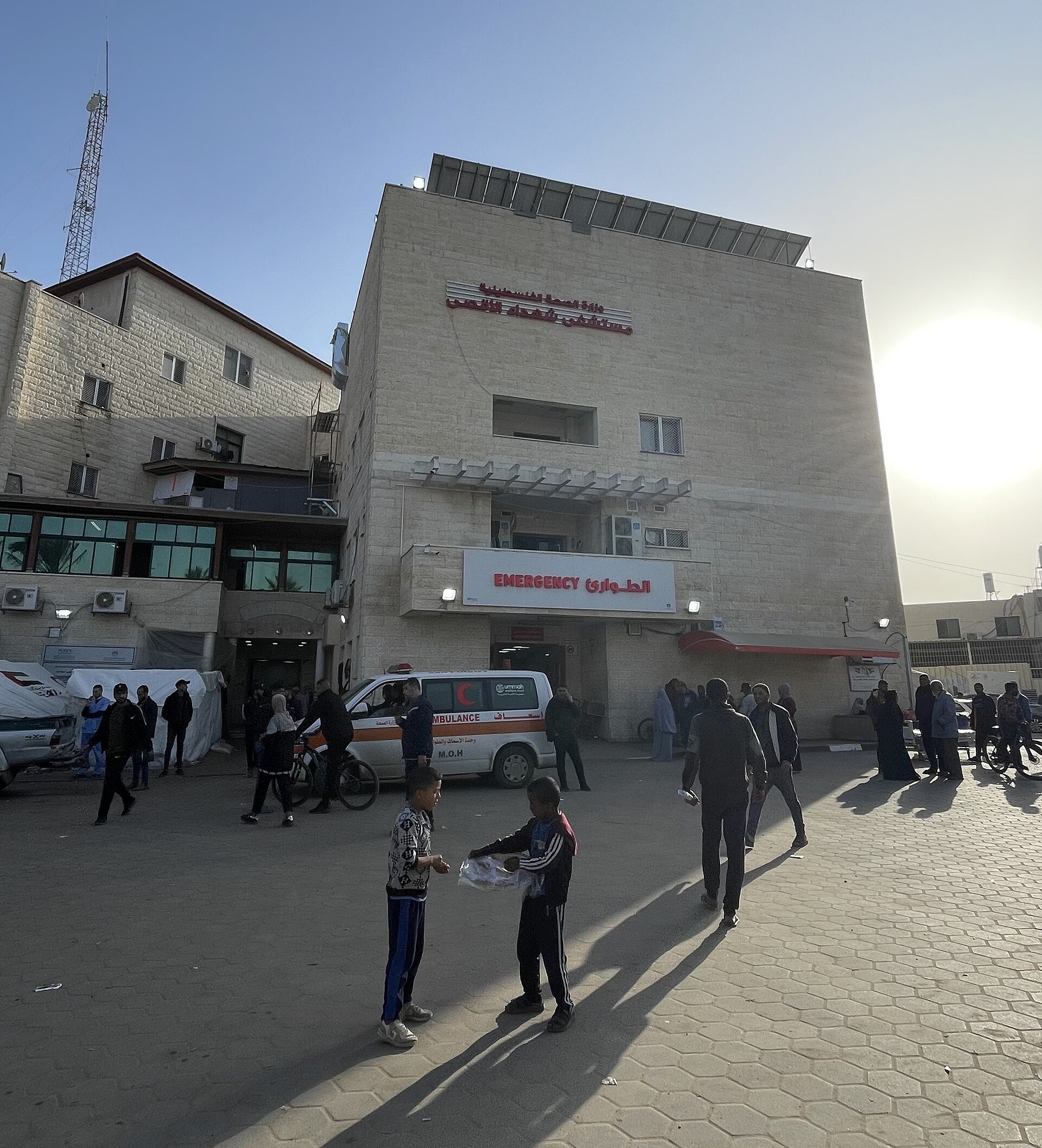 Emergency department entrance of Al-Aqsa Martyrs Hospital in Deir el-Balah, central Gaza