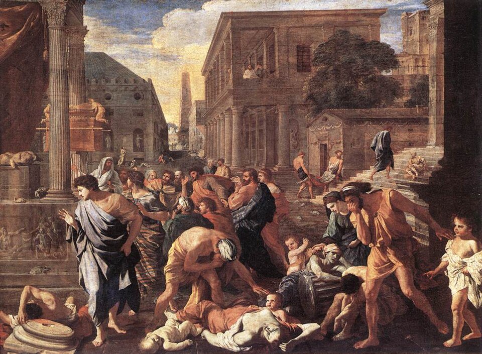 Nicolas Poussin's 1630 painting The Plague of Ashdod, depicting a biblical plague outbreak