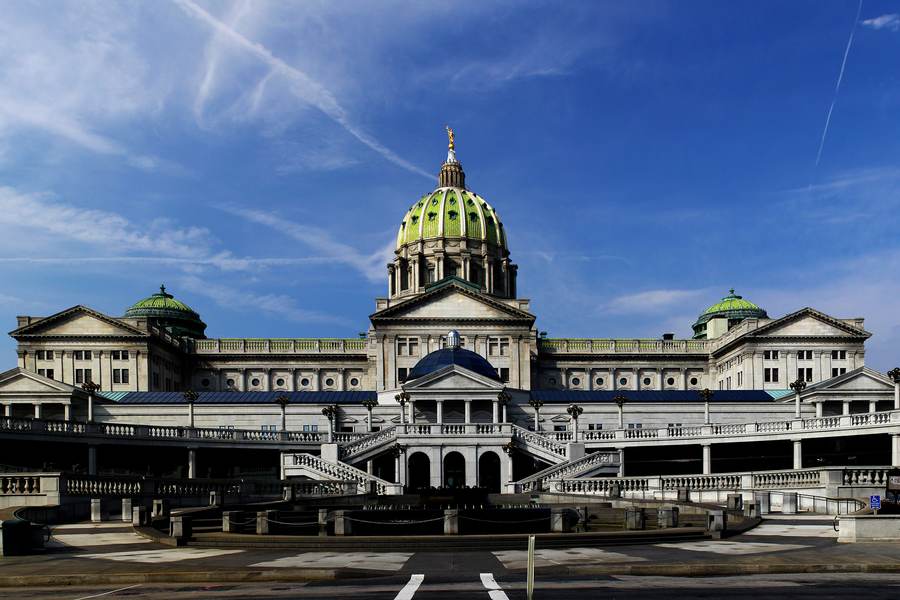 Pennsylvania State Capitol in Harrisburg as officials report the state's fifth measles-associated death of 2026