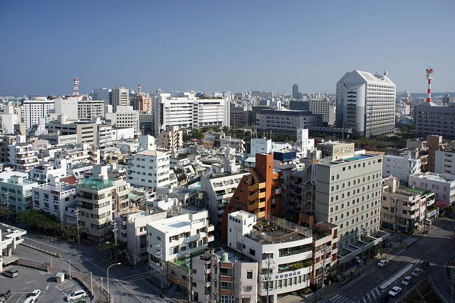 Naha, Okinawa cityscape near the Naha hotel murder case investigation