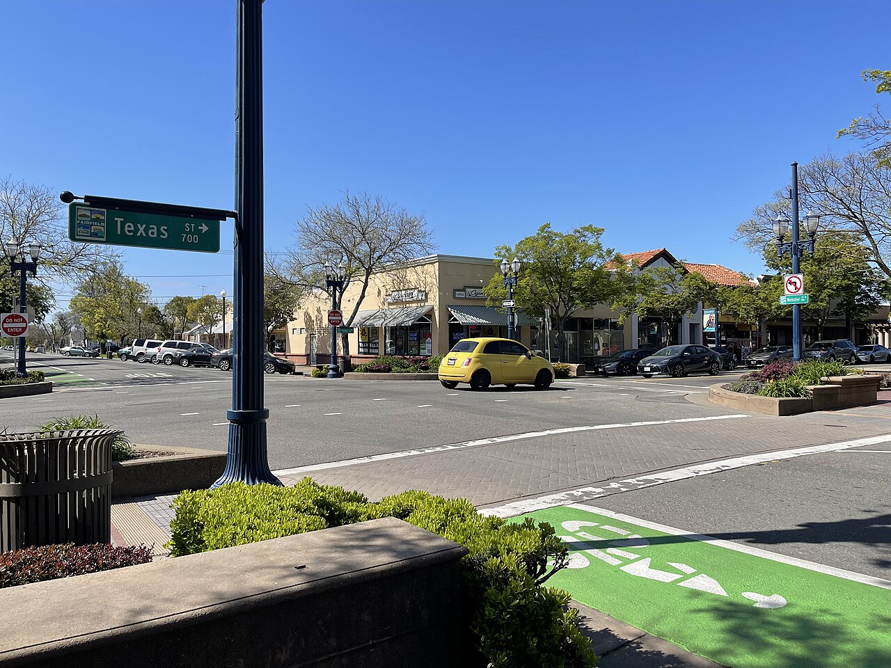 Downtown Fairfield, California, at Texas Street — the Solano County city where the Solano Town Center shooting happened