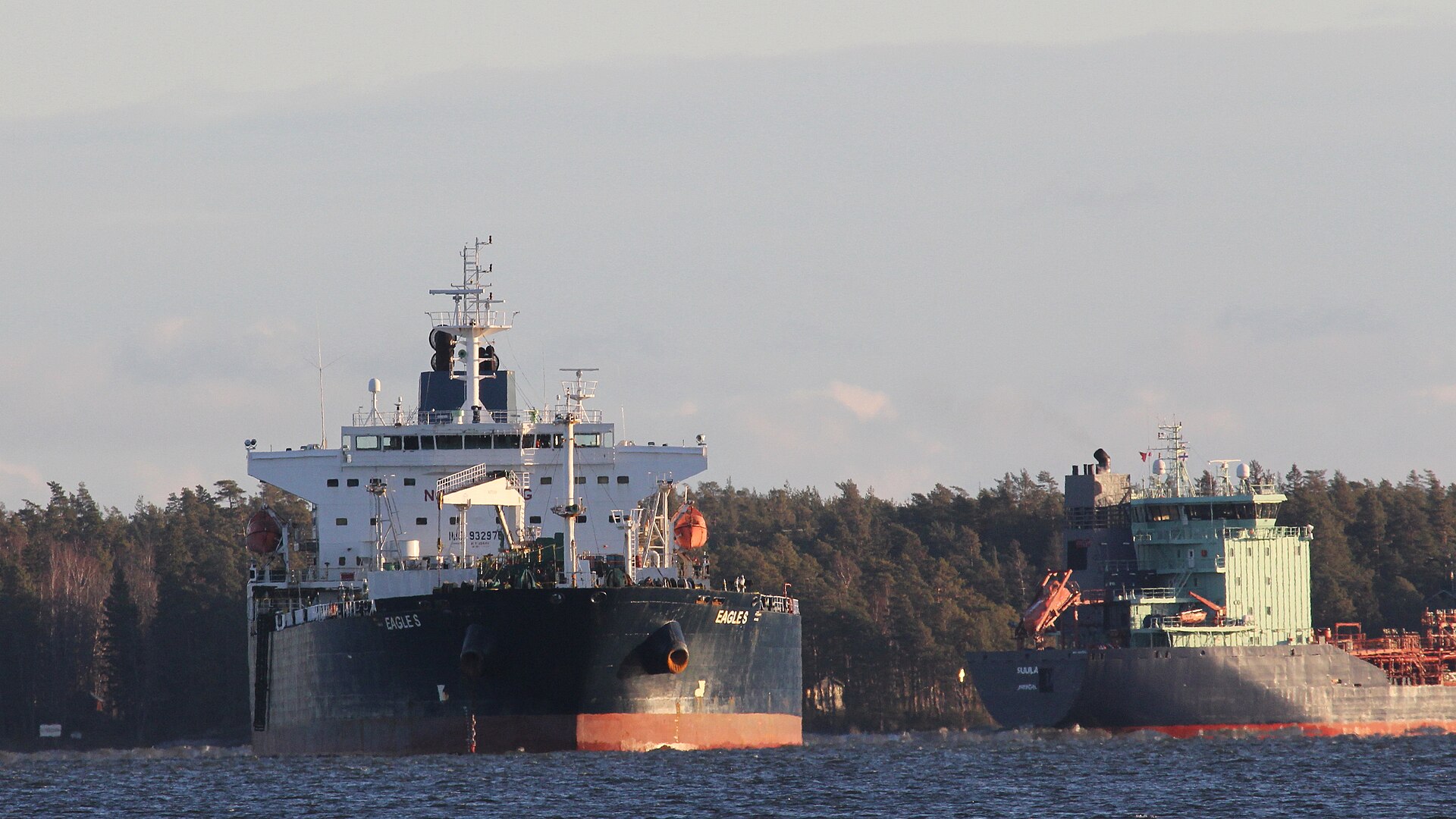Russian diesel tanker New York route context — the Russia-linked oil tanker Eagle S at anchor off Porvoo, Finland, in the Gulf of Finland shipping corridor (file photo)