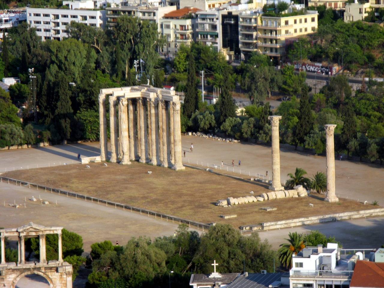 The Temple of Olympian Zeus, steps from the Plaka street levelled by the Athens explosion