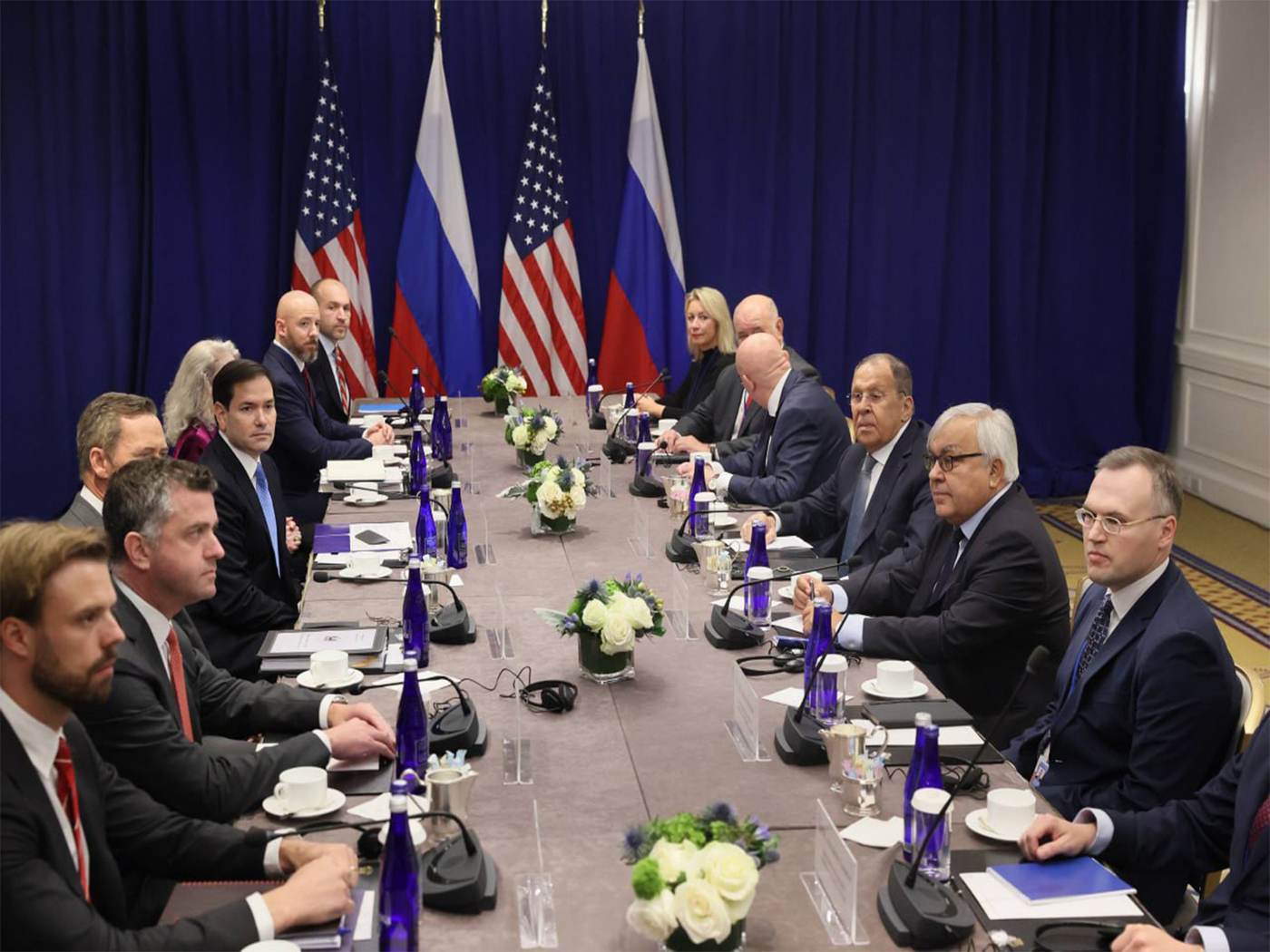 Marco Rubio and Sergey Lavrov seated across a conference table during a United Nations meeting
