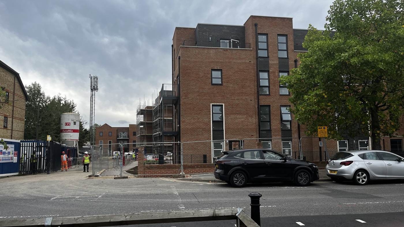 New housing construction in Watford, England, used as a contextual image for U.S. new home sales