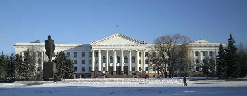 Civic building in Kramatorsk, a key city in Ukraine's Donetsk fortress belt