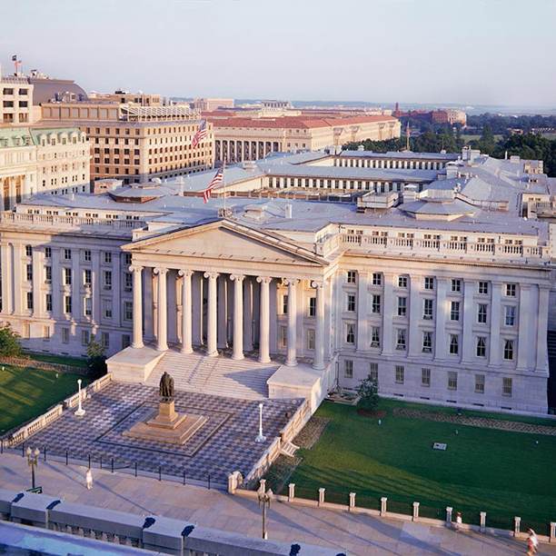 U.S. Treasury building in Washington as officials sanction Russia's A7 shadow banking network
