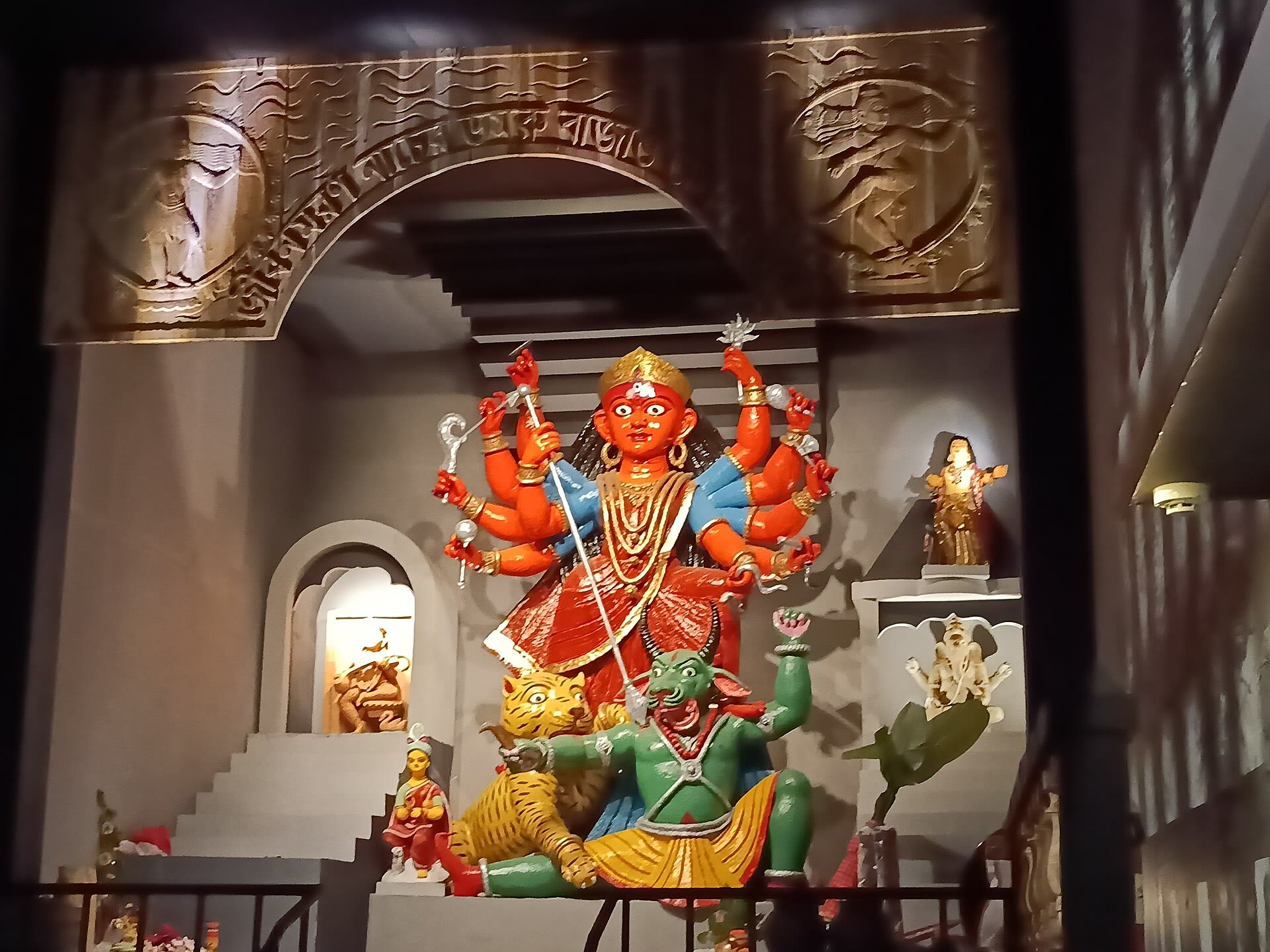Durga idol inside a north Kolkata Sarbojanin Durga Puja pandal — Kolkata Durga Puja stampede context