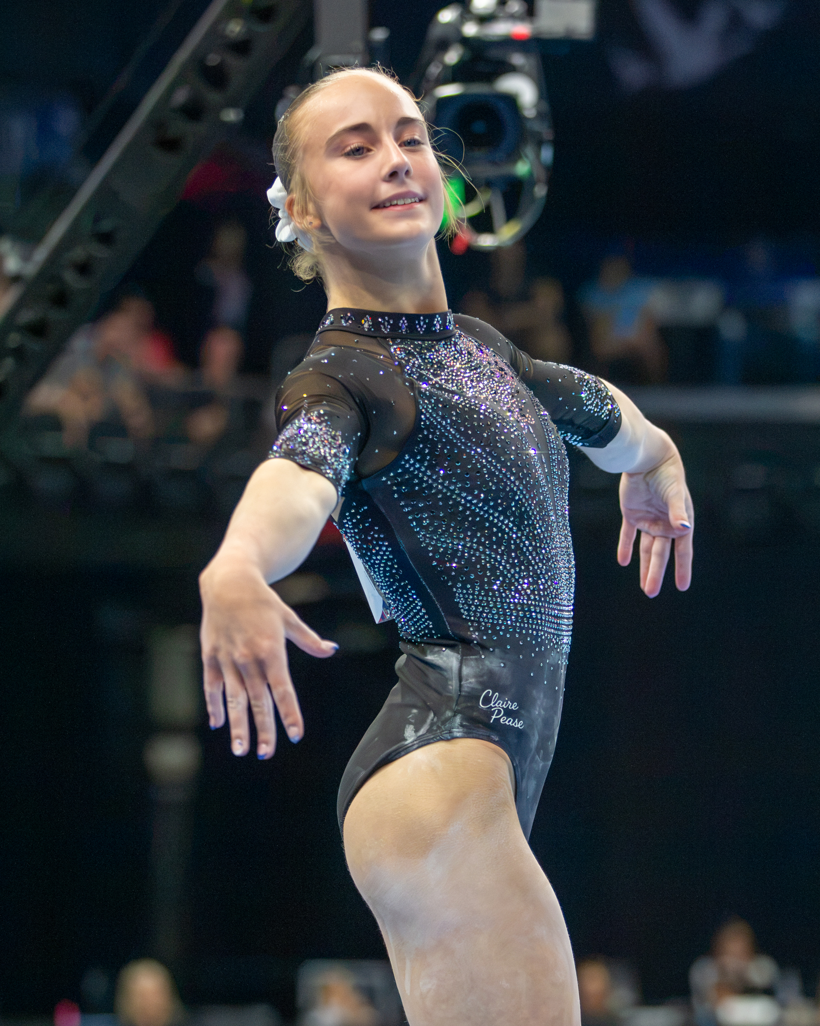 Claire Pease performing on floor exercise, on her way to the Claire Pease floor gold at the World Gymnastics Championships in Rotterdam