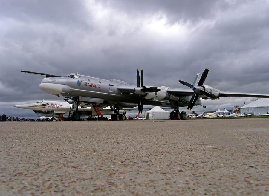 Tu-95MS Bear strategic bomber in flight — a Russian Tu-95MS crashed in the Amur region on Sept. 29, 2026