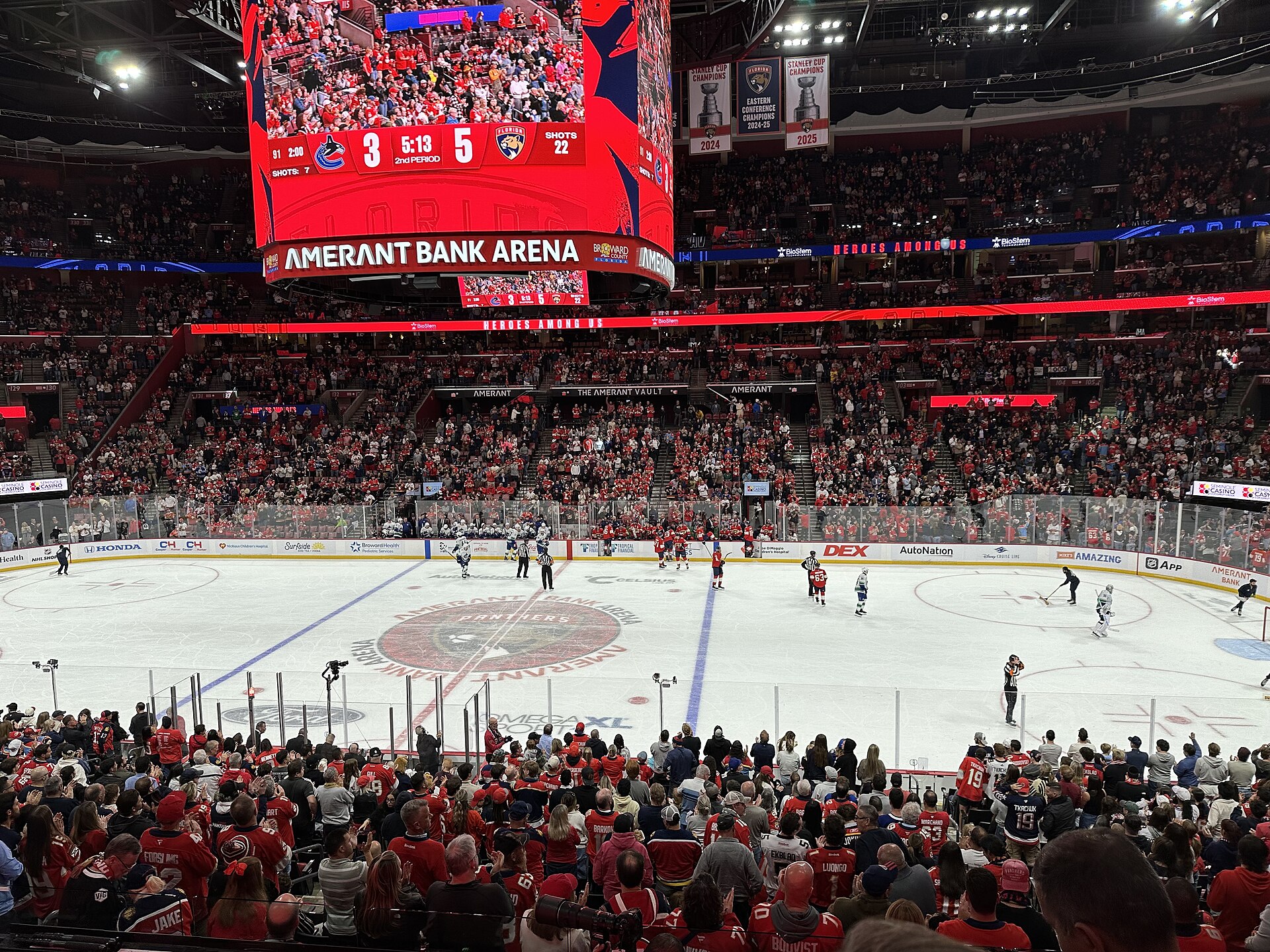 Amerant Bank Arena during a Florida Panthers home game, home ice for Cooper Black, the tallest goalie in NHL history