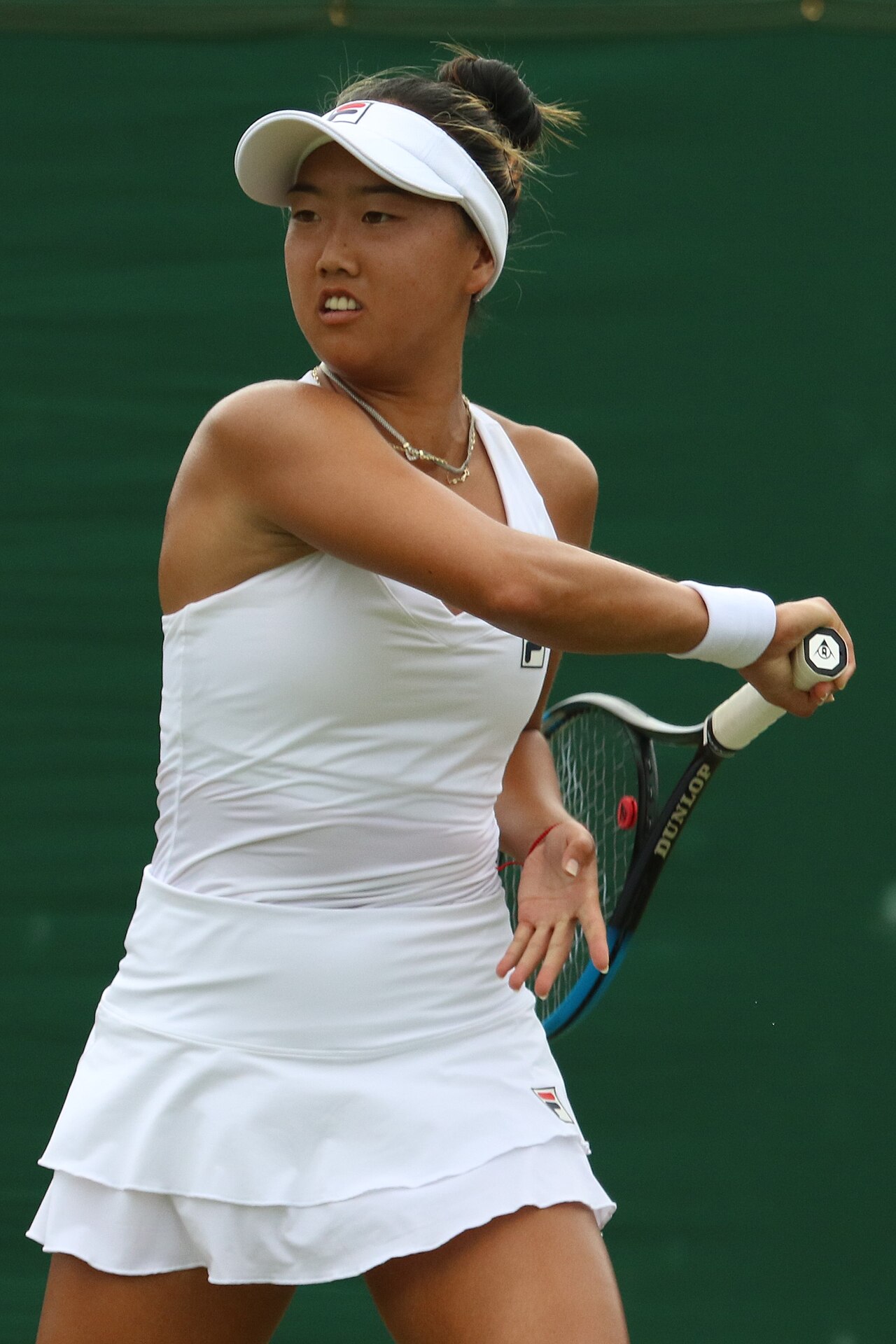 Ann Li on court at Wimbledon qualifying in 2023, three years before her Wuhan Open win over Sabalenka