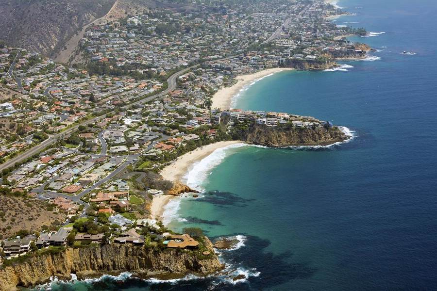 Aerial view of North Laguna Beach coastline estates, Orange County, California