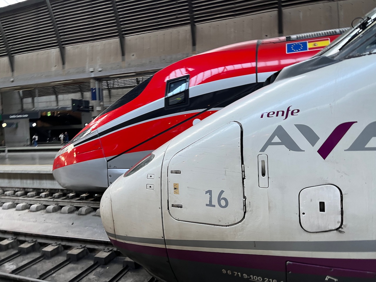 Renfe AVE and Iryo Frecciarossa trains at Seville Santa Justa station, the destination of the Madrid Andalusia train crash service — file photo