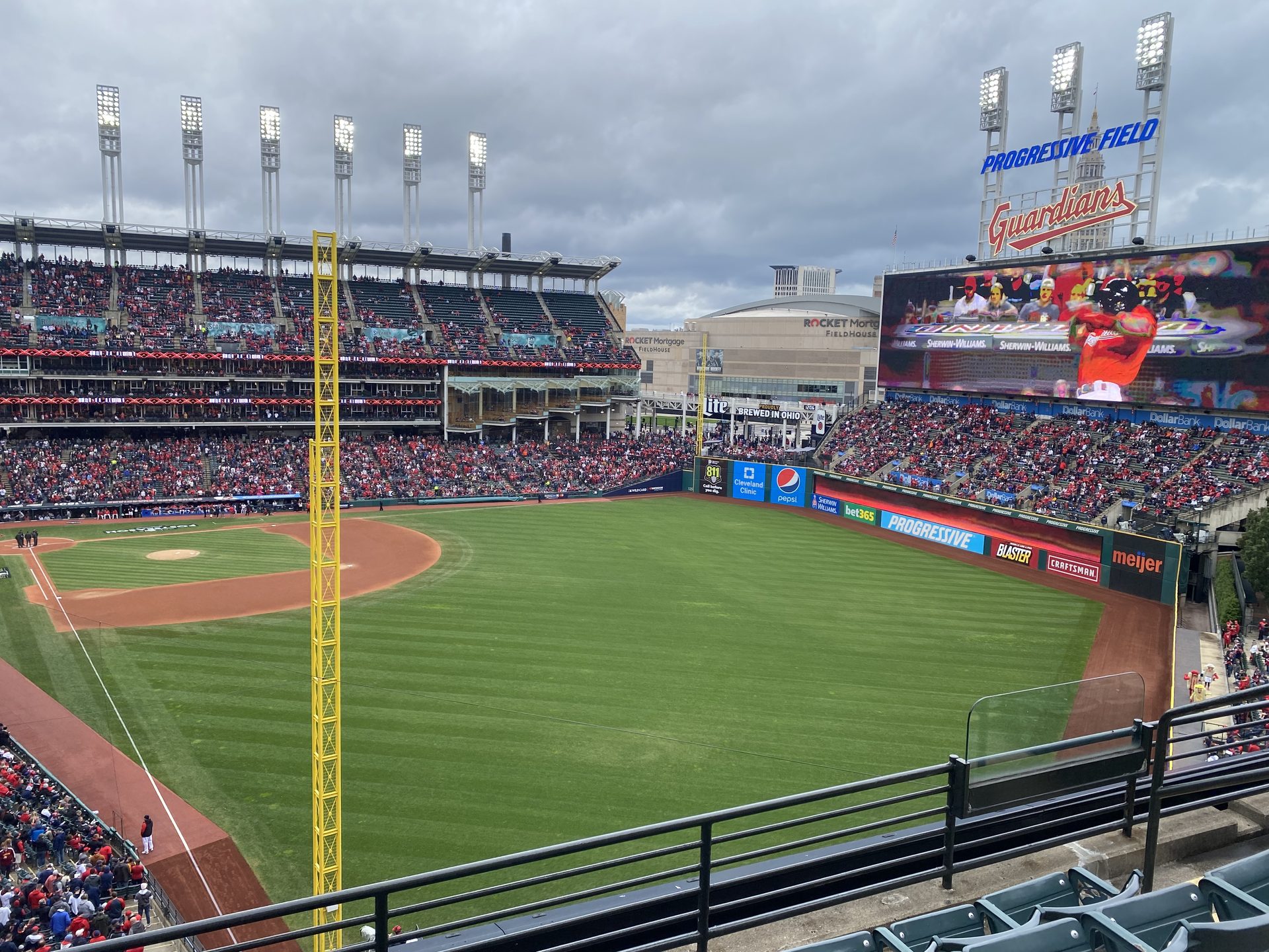 Progressive Field in Cleveland during a postseason game — site of Guardians Rays ALCS Game 3 Williams start
