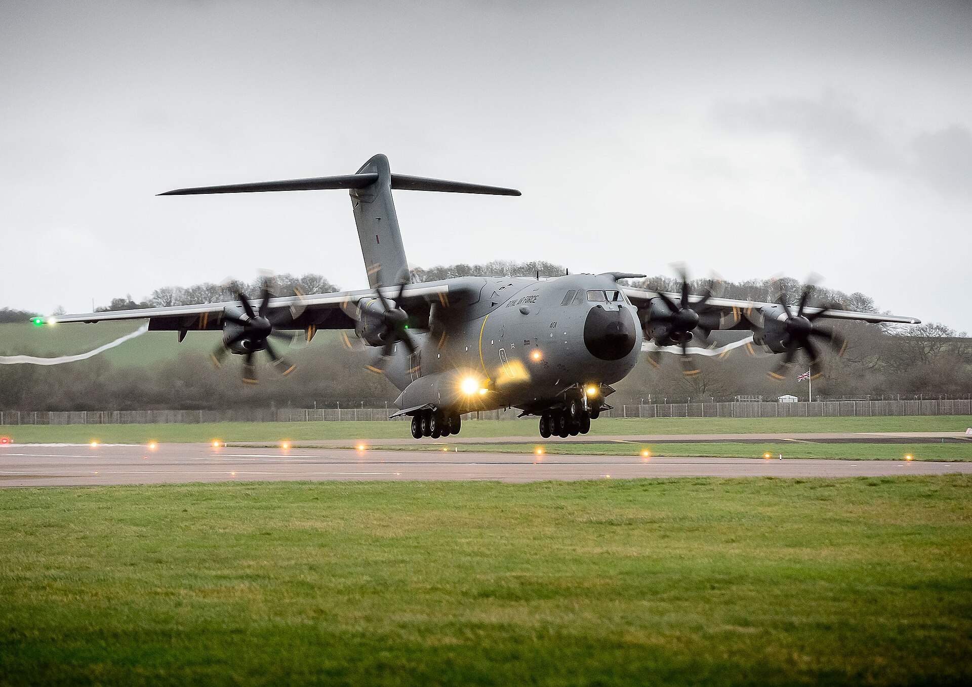An RAF A400M Atlas transport aircraft at RAF Brize Norton — to be equipped with wildfire firefighting capability under the UK plan