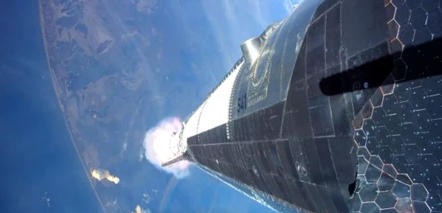 Starship Flight 14 in low-Earth orbit after its successful insertion burn
