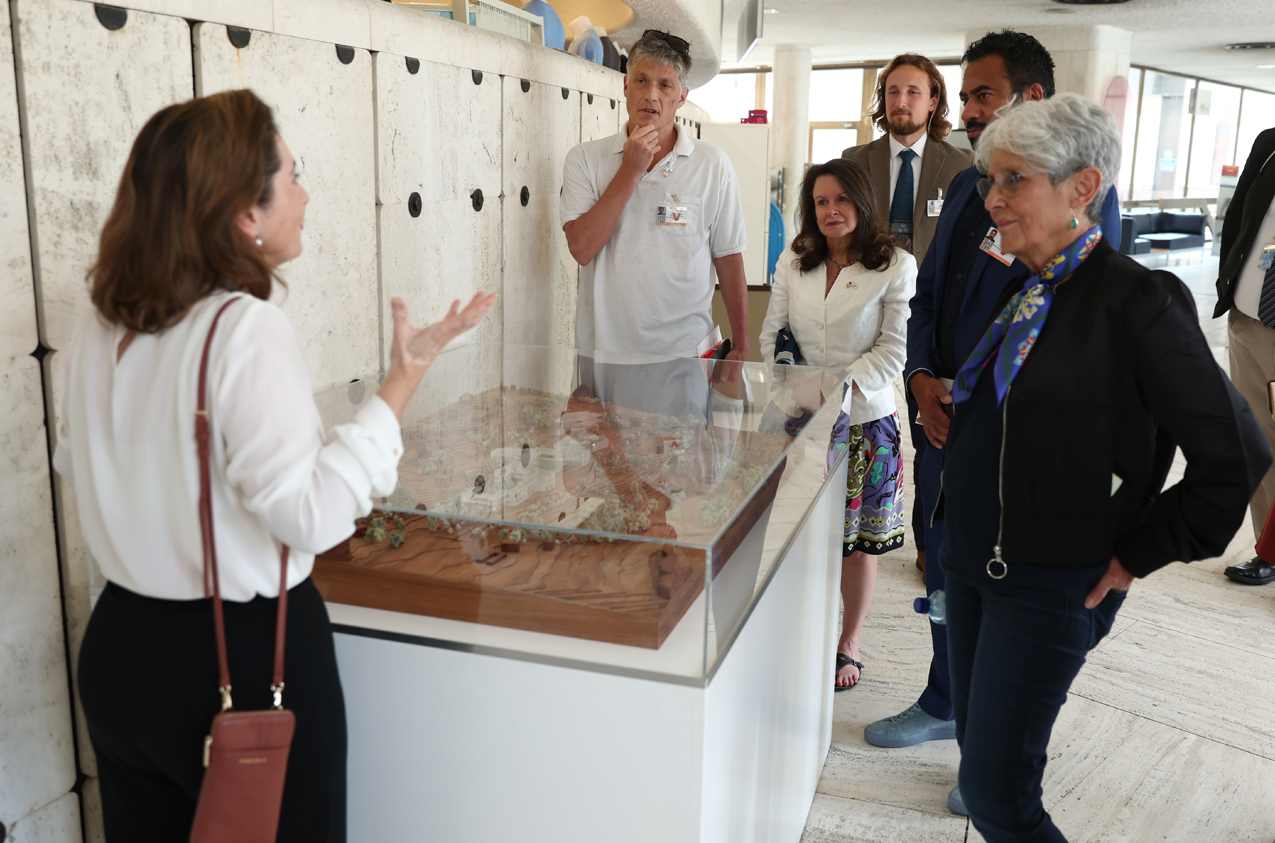 Visitors touring the United Nations Office at Geneva during a 2023 Human Rights Council-related visit