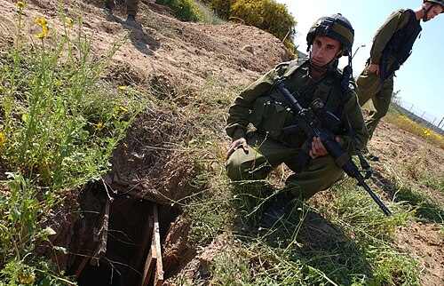A timber-lined tunnel in Gaza photographed by the Israel Defense Forces
