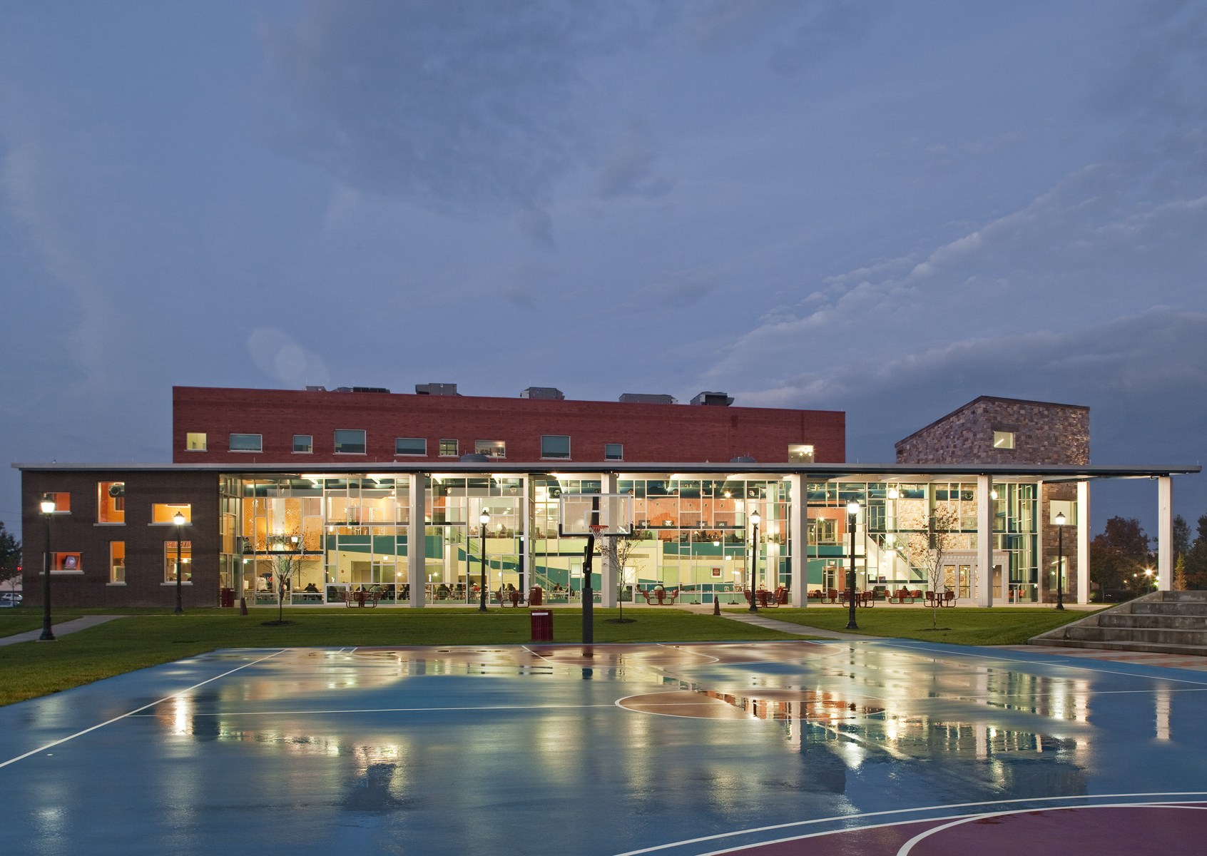 Delaware State University student center in Dover at dusk, near where the Delaware State homecoming shooting investigation began
