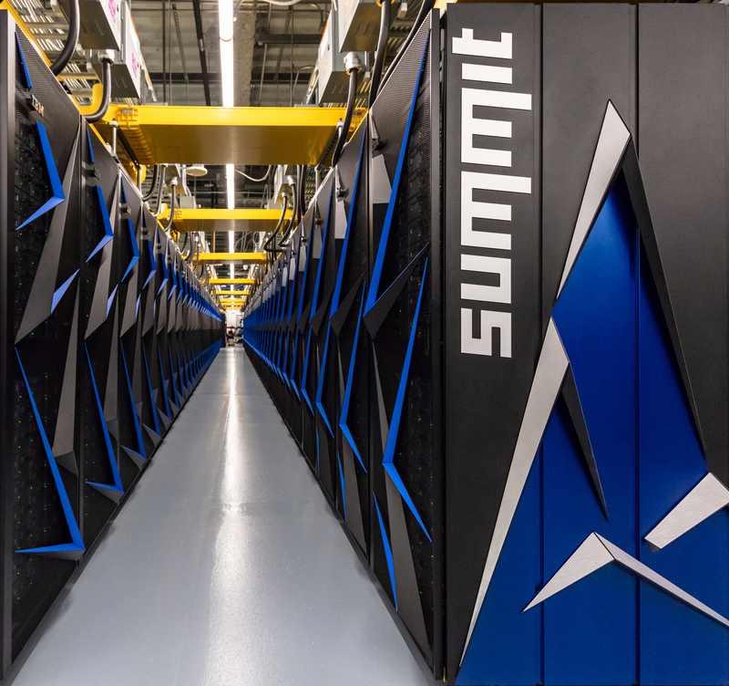 Summit supercomputer GPU cabinets at Oak Ridge National Laboratory — the AI data center networking market the Upscale AI Token Fabric launch targets