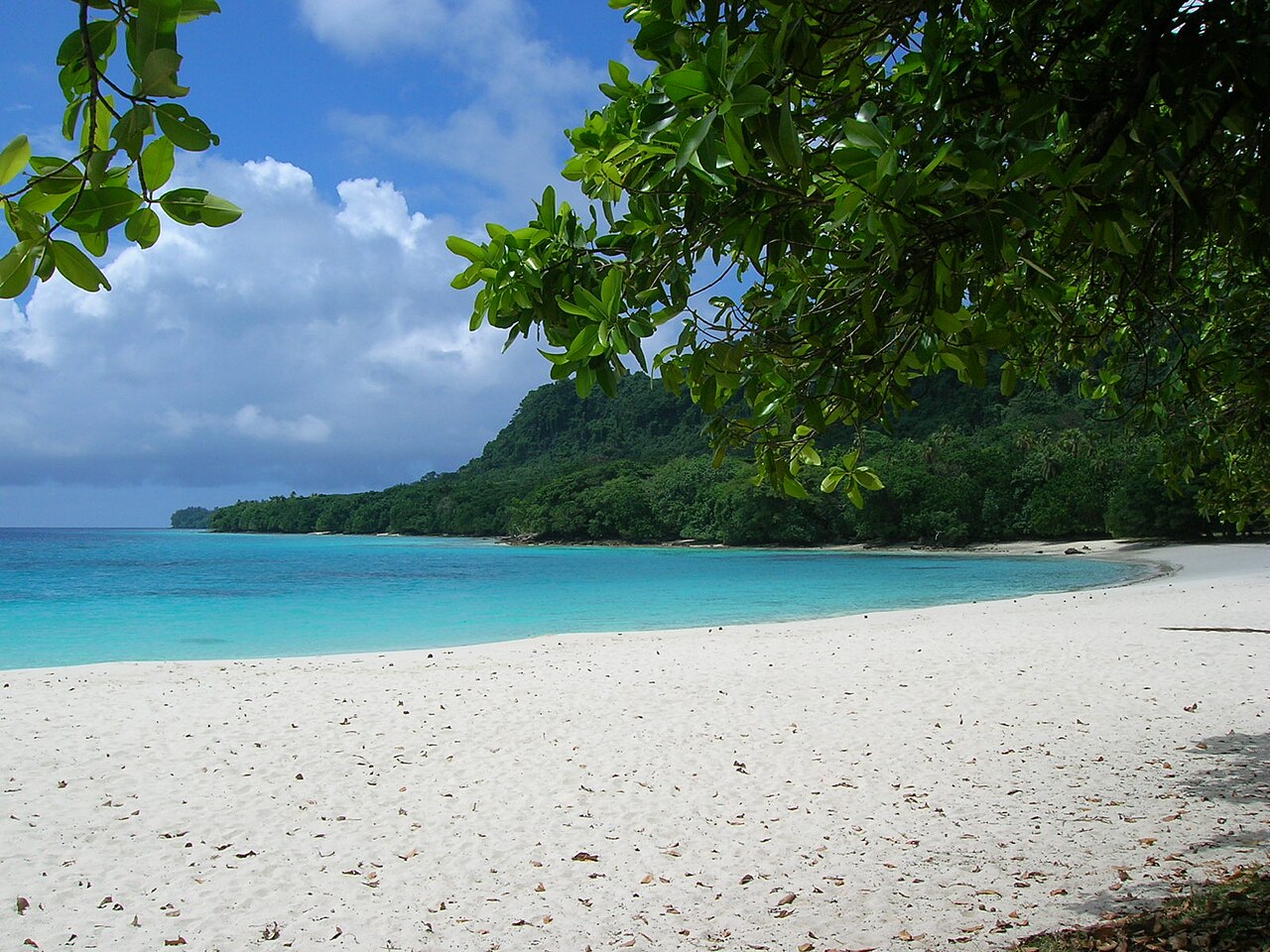 Champagne Beach on the north coast of Espiritu Santo in Vanuatu, the island closest to the Vanuatu earthquake today