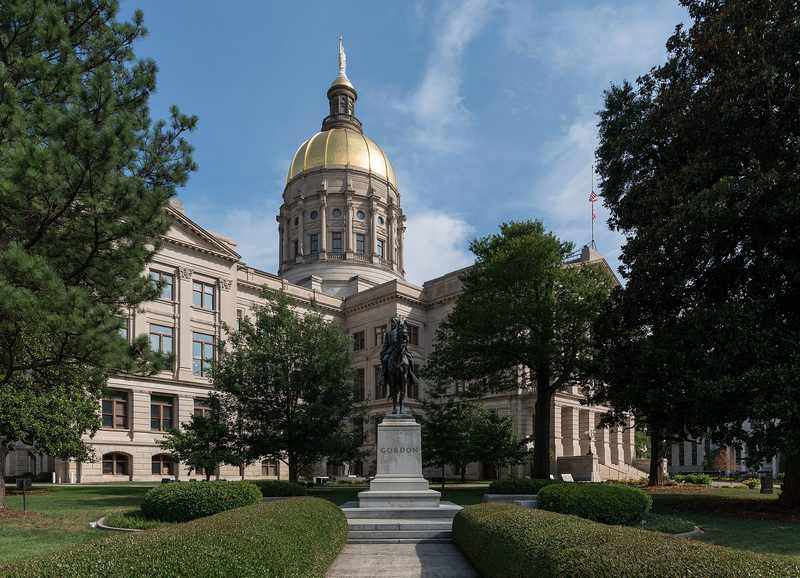 Georgia State Capitol in Atlanta during the Brad Raffensperger election board feud over voting machines