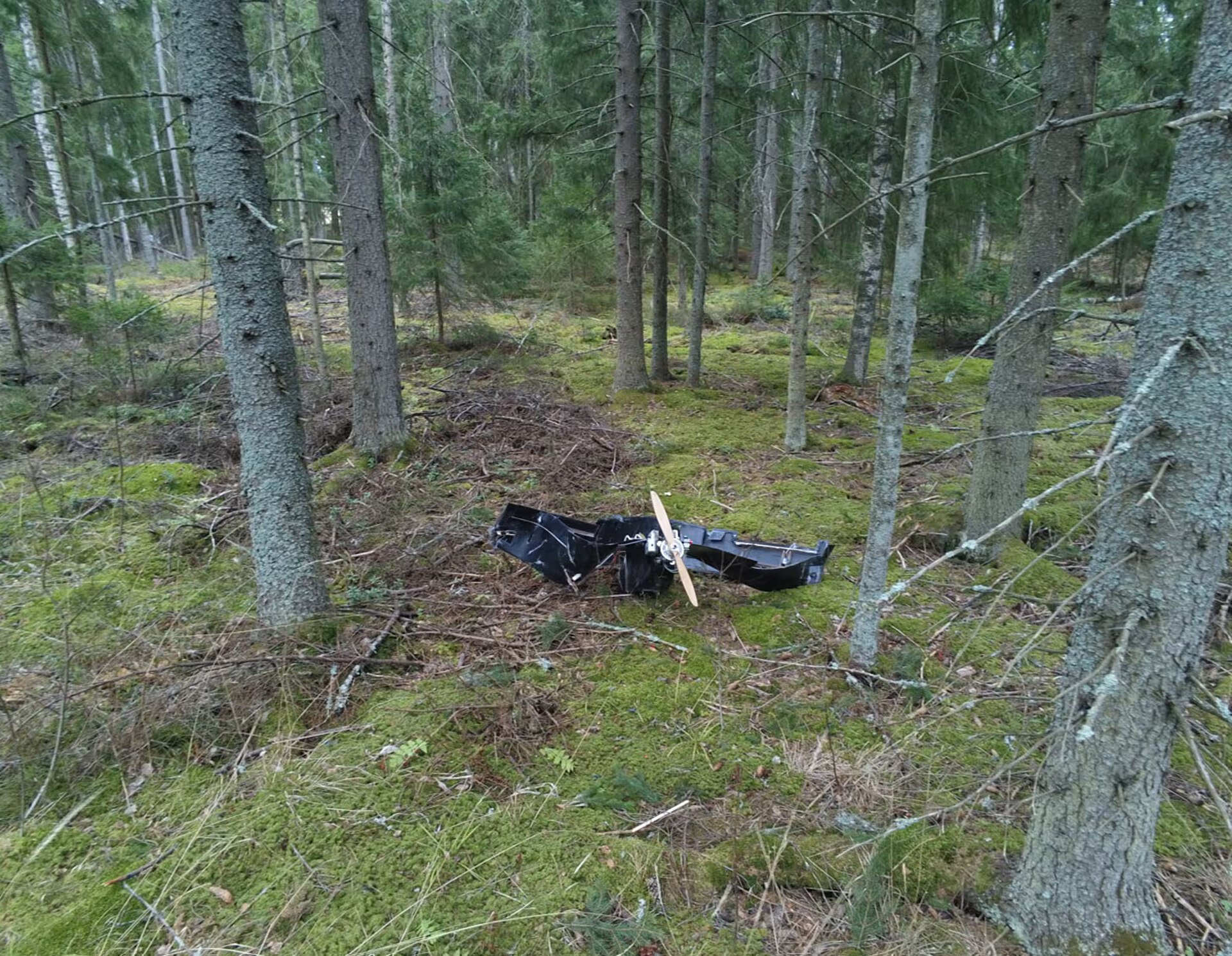 The wreckage of a Ukrainian AN-196 Liutyi long-range strike drone in woodland near Kouvola, Finland (file photo)