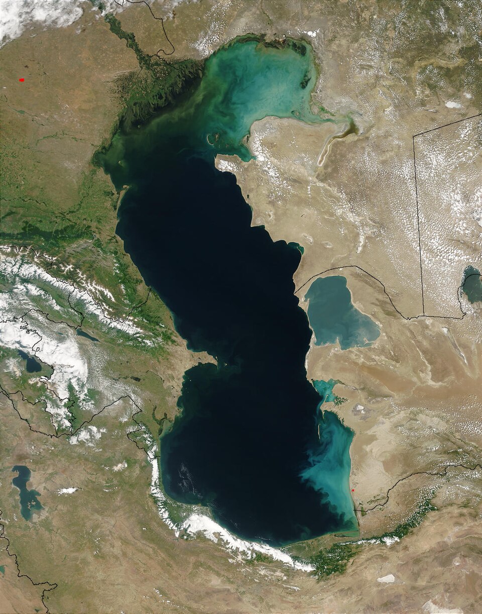 Satellite view of the Caspian Sea and its five surrounding states