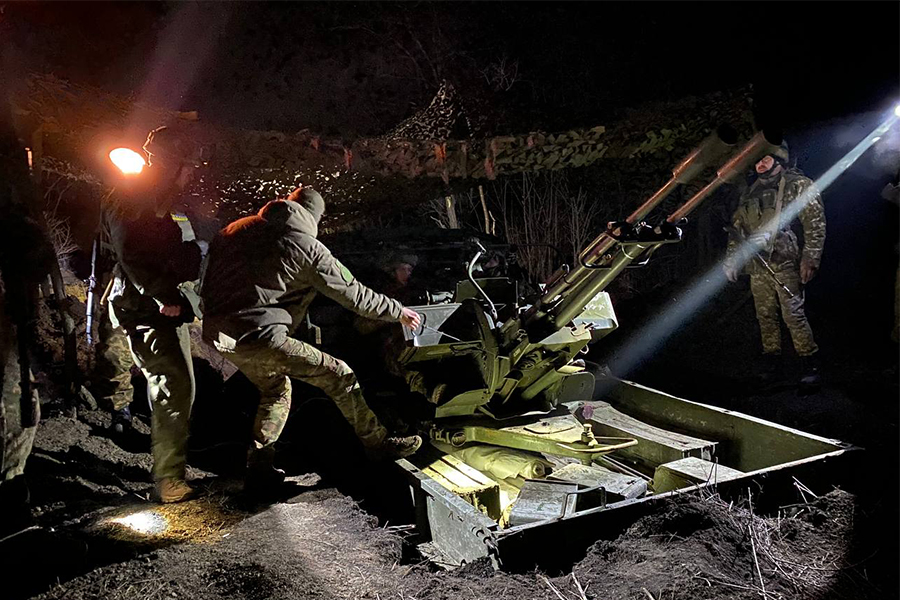 Ukrainian air defence firing at night during a Russian drone attack, US intelligence sharing Ukraine context