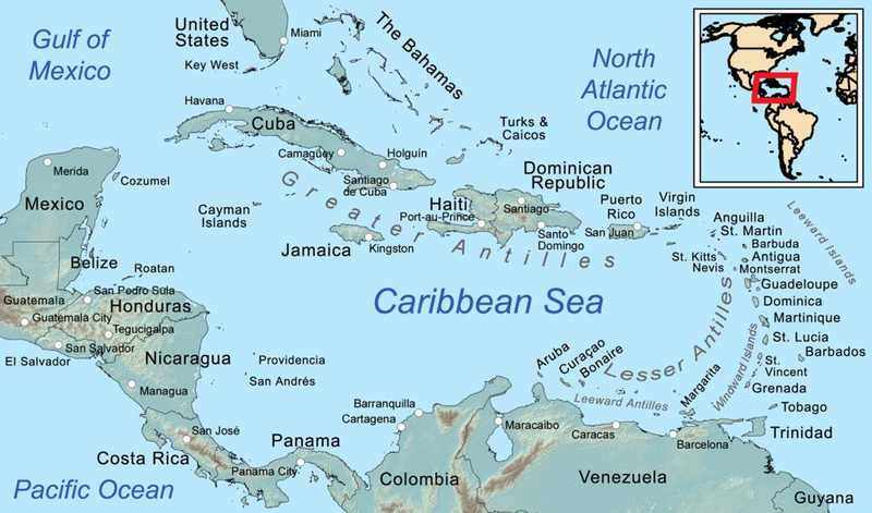 Map of the Caribbean Sea and its islands, the region where the U.S. boat-strike campaign began in September 2025