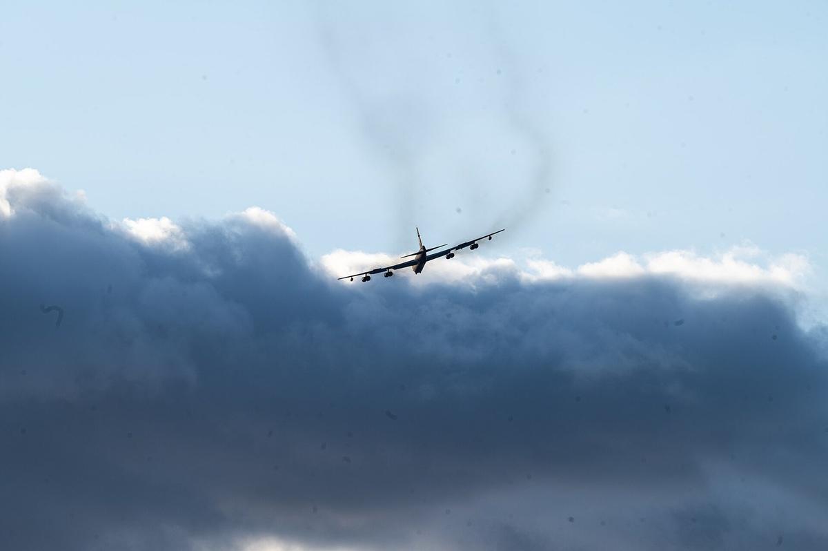 B-52H Stratofortress landing at RAF Fairford, the US Air Force base in Gloucestershire where explosives arrests were made in September 2026